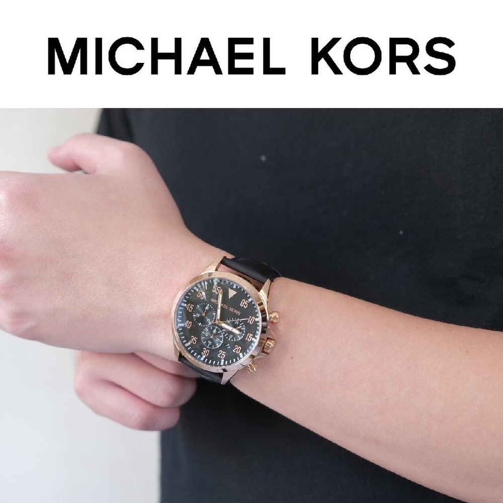 Michael Kors Men's Gage Chronograph Black Leather Watch - Picture 6 of 6